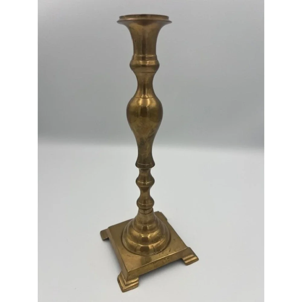 Commodore Solid Brass Candlestick Holder Square Footed Base India 10.5 Inch